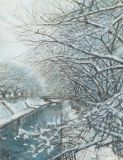 雪の松川、安住橋付近